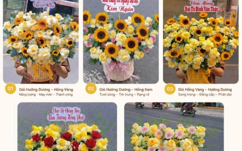 Giỏ Hoa Chúc Mừng Tone Vàng – Món Quà Sang Trọng Gửi Trọn Lời Chúc Thành Công