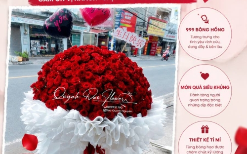 Bó Hoa 999 Bông Hồng Làm Theo Yêu Cầu Tại Bình Dương – Dấu Ấn Sang Trọng Từ Shop Hoa Quỳnh Dao