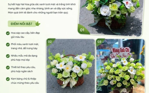 Giỏ Hoa Sáp Tone Xanh Cây – Mẫu Quà Tặng Thanh Lịch, Bền Đẹp Theo Thời Gian