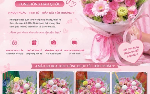 Bó Hoa Tone Hồng Phong Cách Hàn Quốc – Xu Hướng Hoa Tươi Được Yêu Thích Tại Shop Hoa Quỳnh Dao