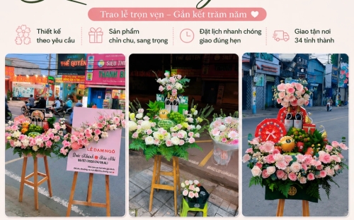Tráp Dặm Ngõ Làm Theo Yêu Cầu – Thiết Kế Sang Trọng, Chuẩn Nghi Lễ Tại Quỳnh Dao Flower