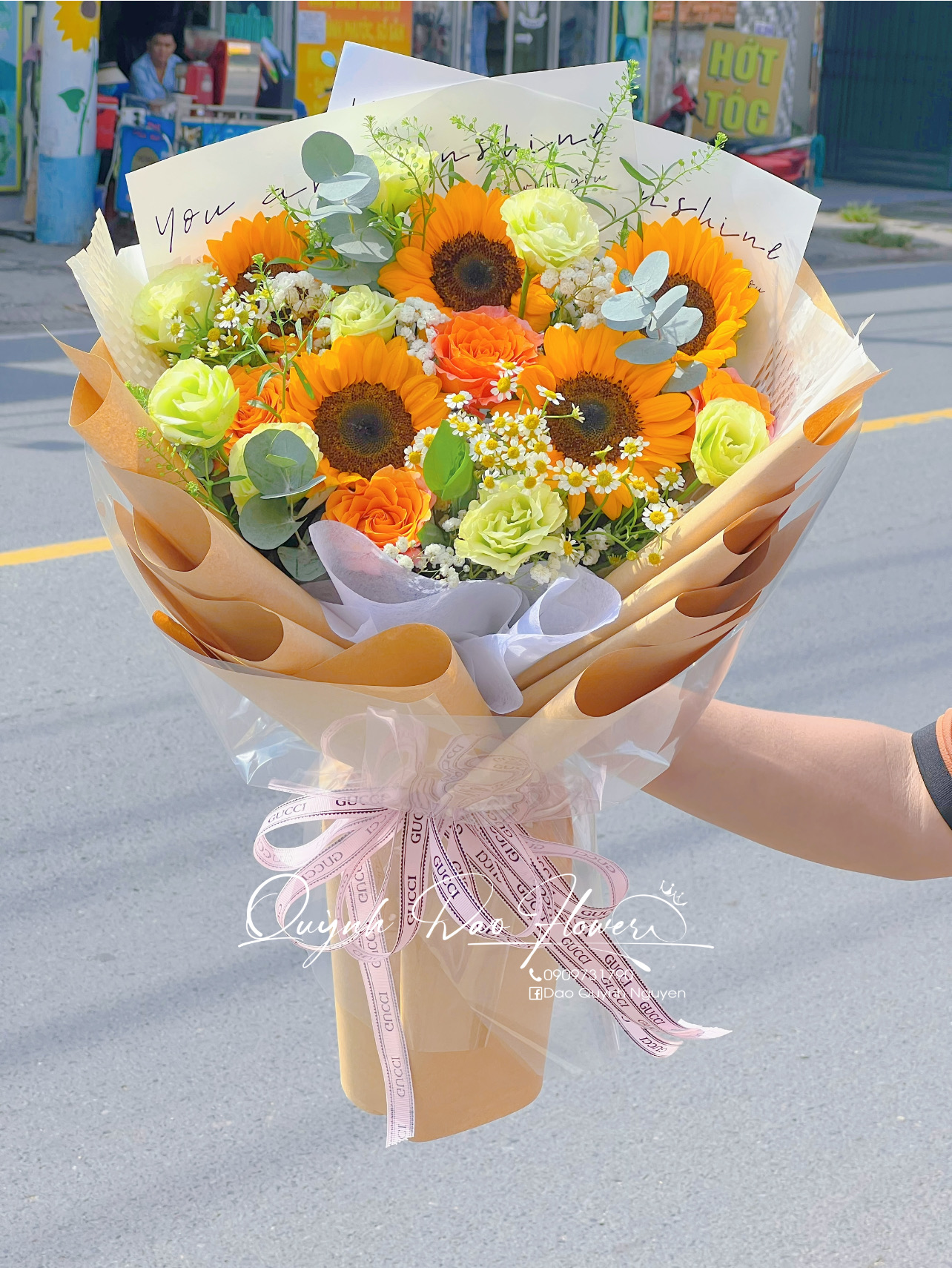 Bó hoa hướng dương mix hồng cam