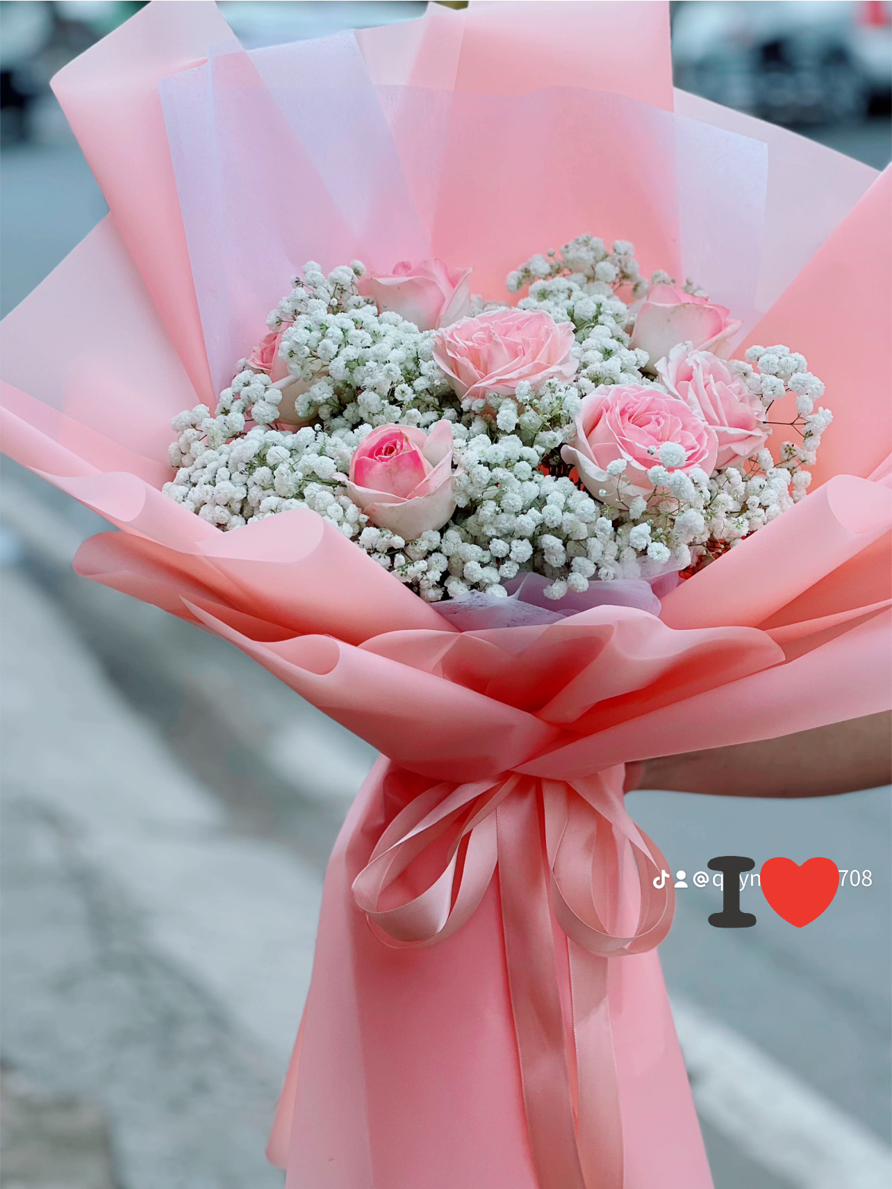 Bó hoa bi tươi mix hoa Hồng 