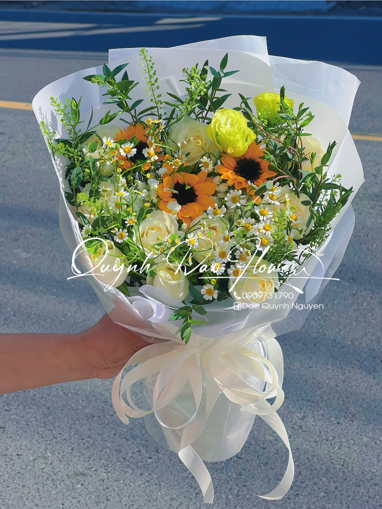 Bó hoa hướng dương mix Hồng trắng 