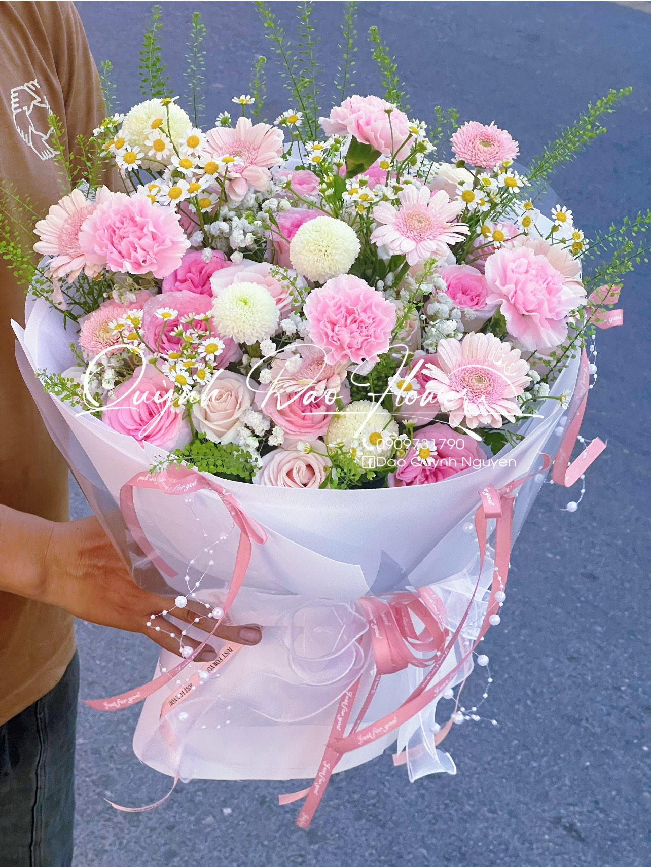Bó hoa tròn tone hồng Hàn quốc 