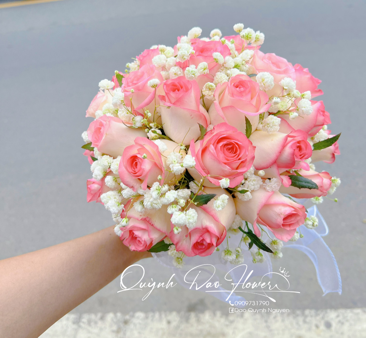 Bó hoa cưới Hồng song hỷ 