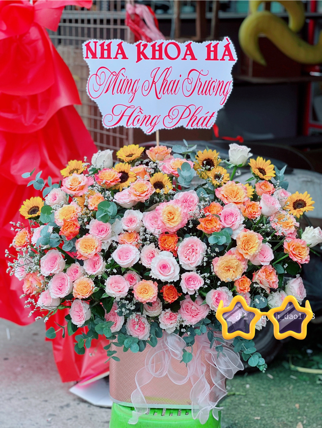 Giỏ hoa tone Hồng to đẹp 