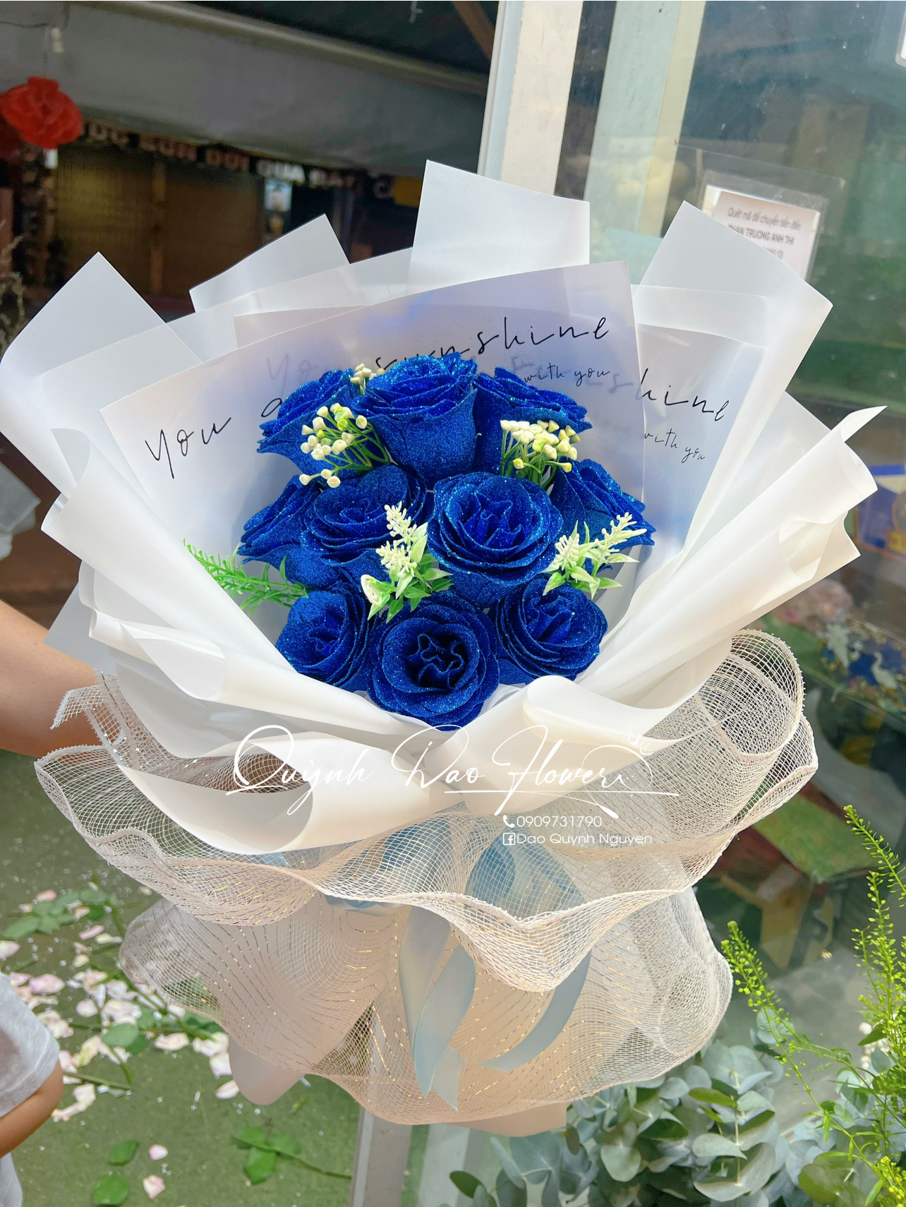 Bó hoa sáp nhũ xanh dương 