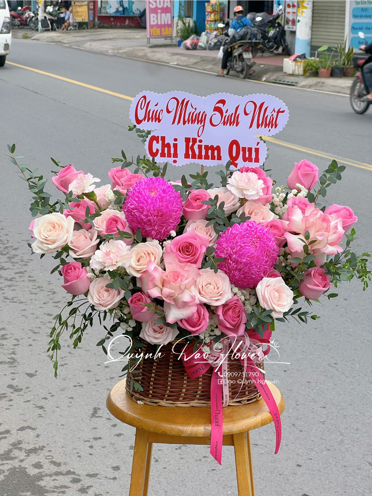 Giỏ hoa hồng sen thủ Đức 