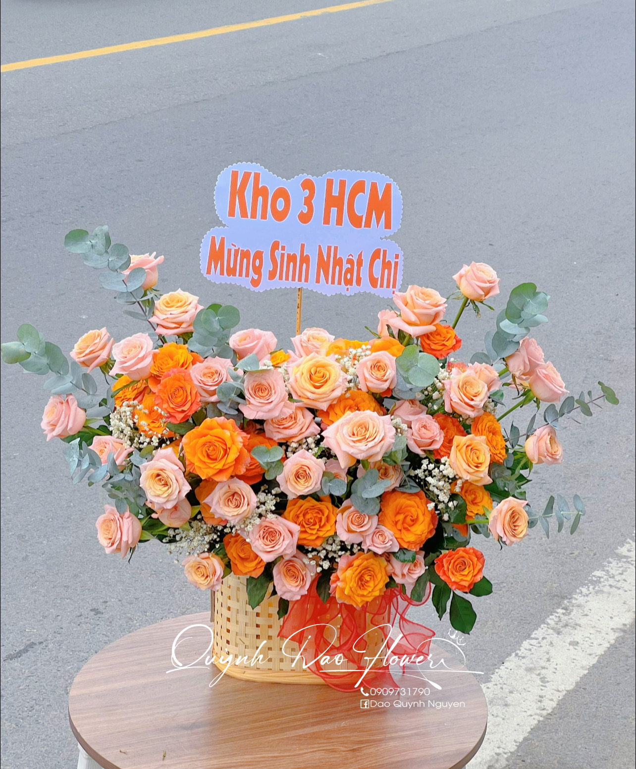 Giỏ hoa mừng sinh nhật chị , chợ đầu mối Thủ Đức 