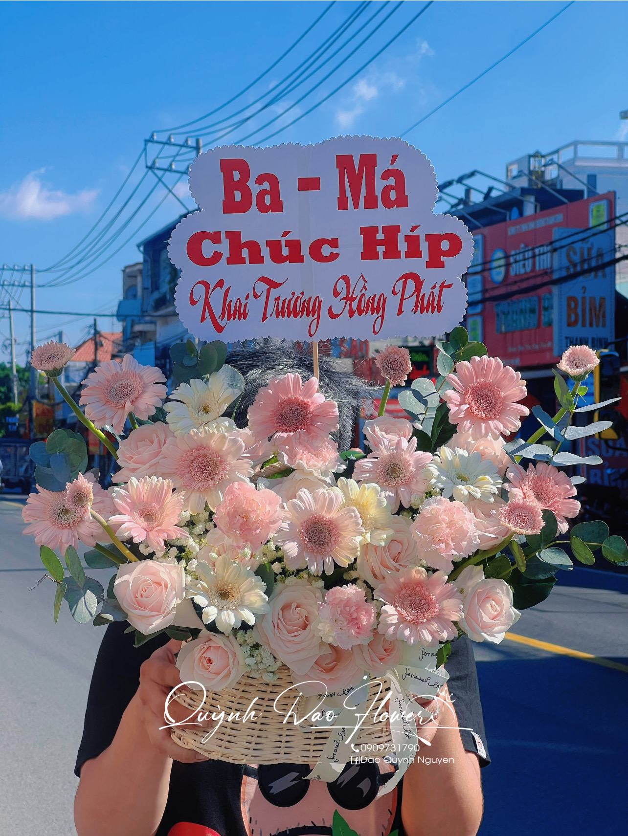 Giỏ hoa đồng tiền hồng 