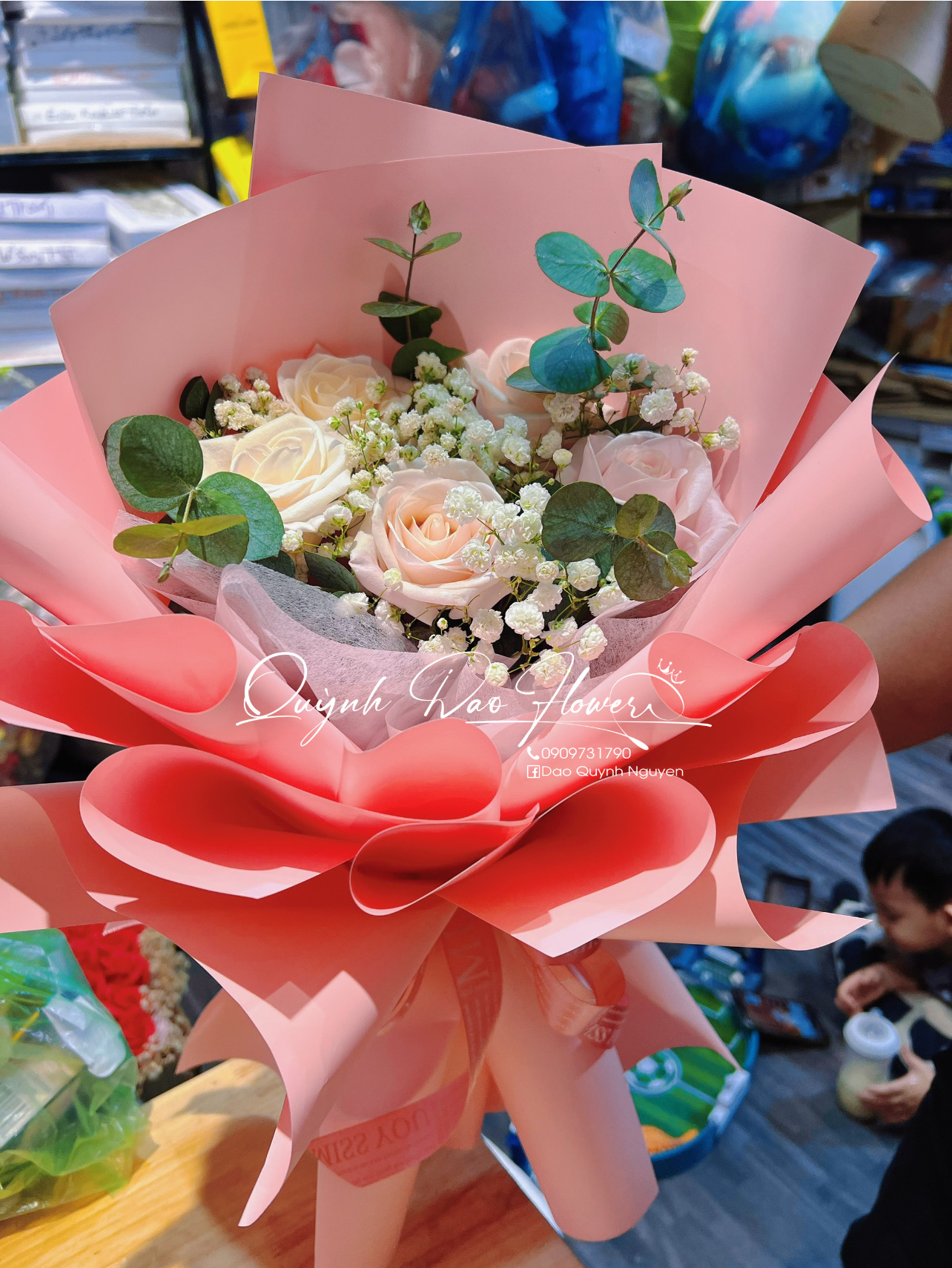 Bó hoa Hồng kem 5 bông thủ Đức 