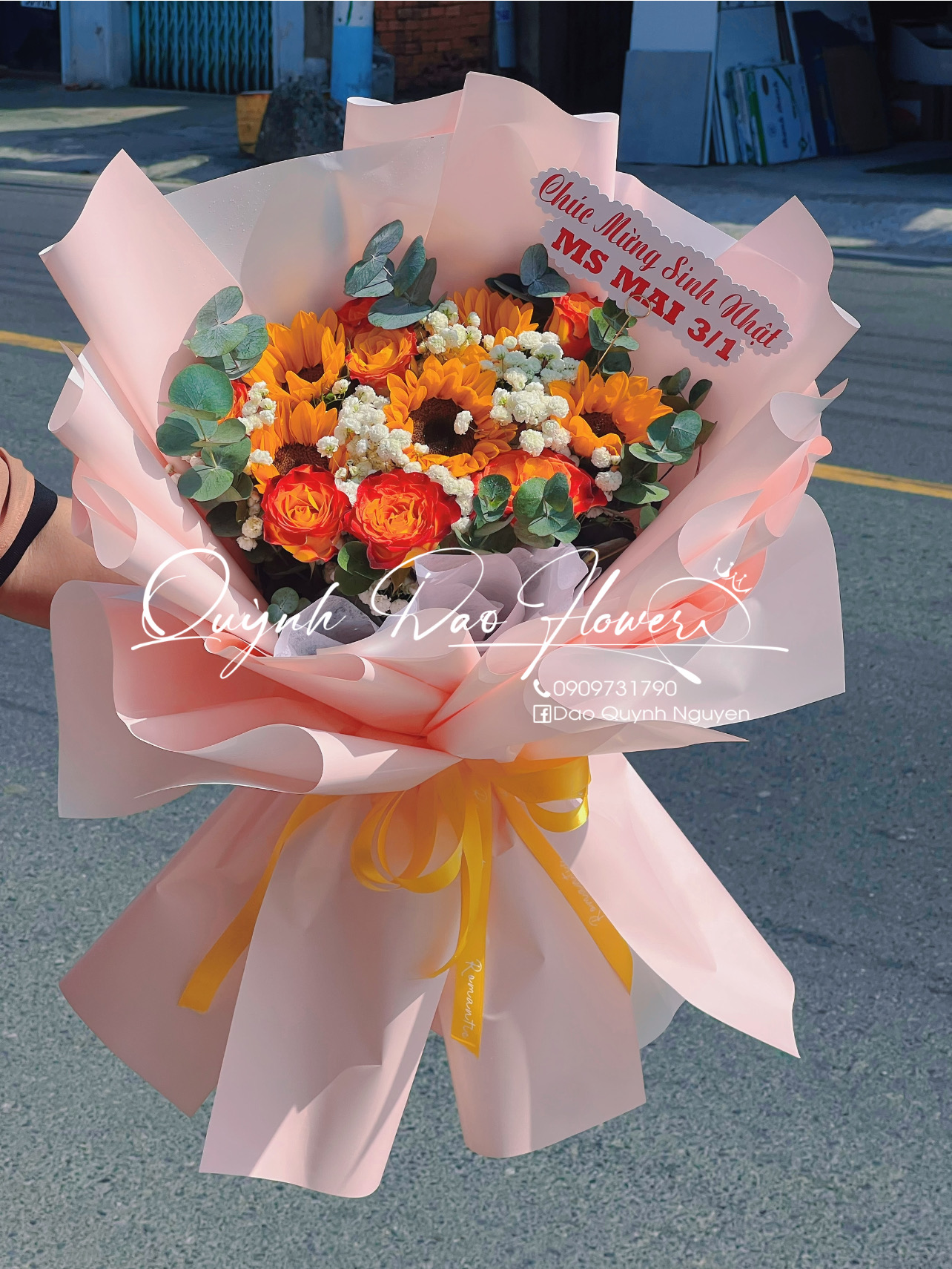 Bó hoa cam cháy mix hướng dương 