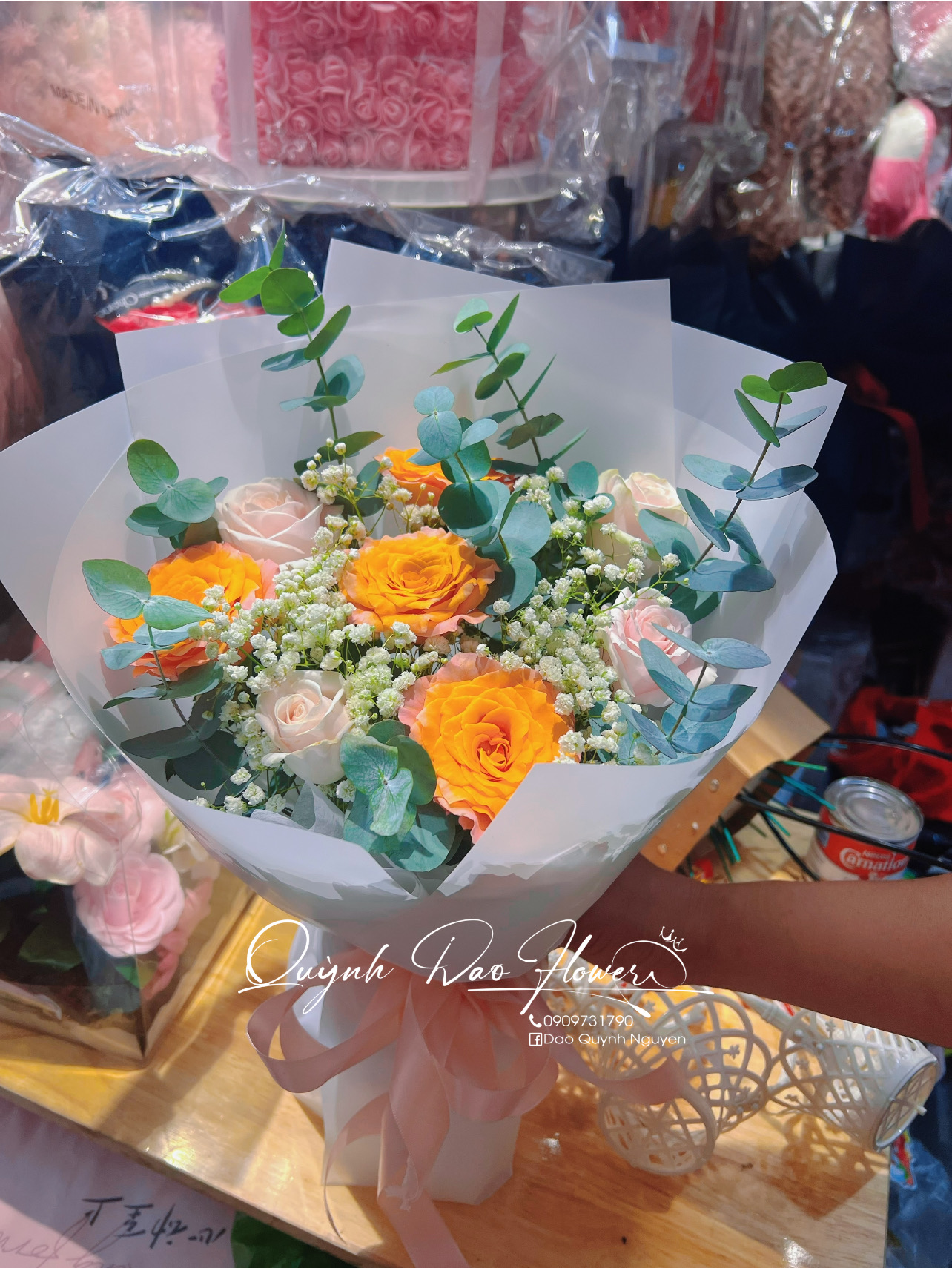 Bó hoa mix hồng cam