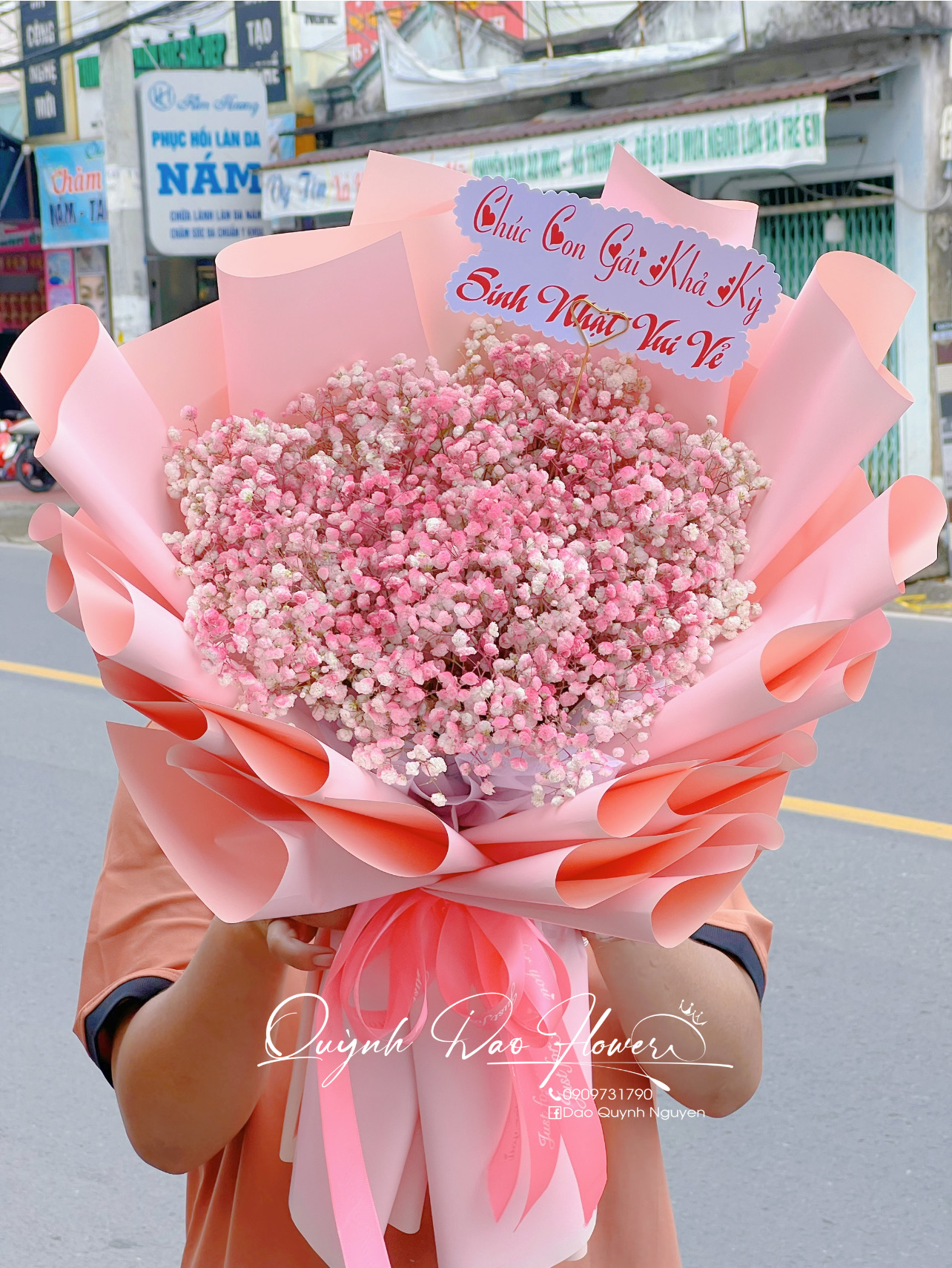 Bó hoa bi tươi màu hồng 