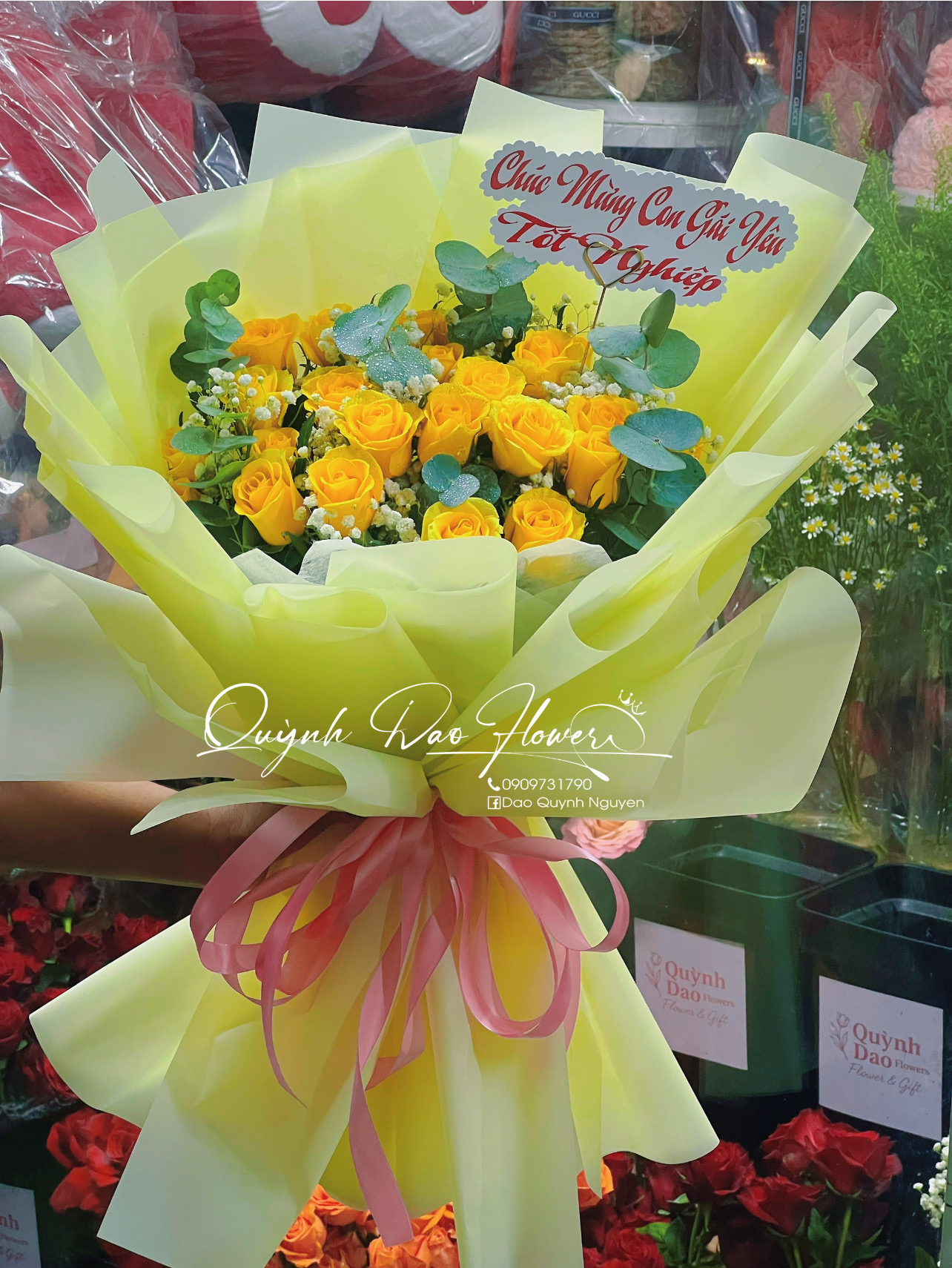 Bó hoa hồng vàng thủ dầu 1