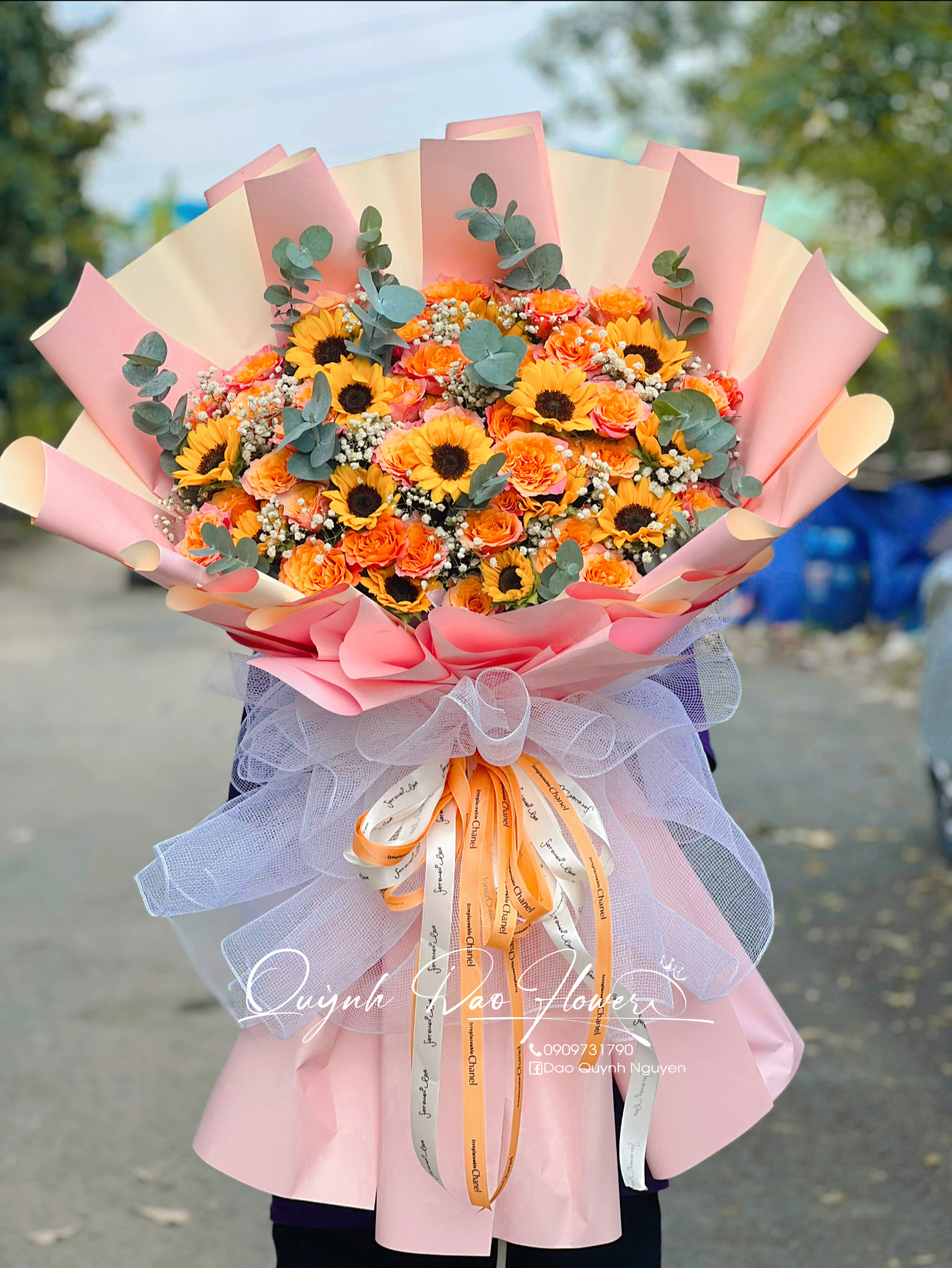 Bó hoa hướng dương mix Hồng cam tặng sếp nam