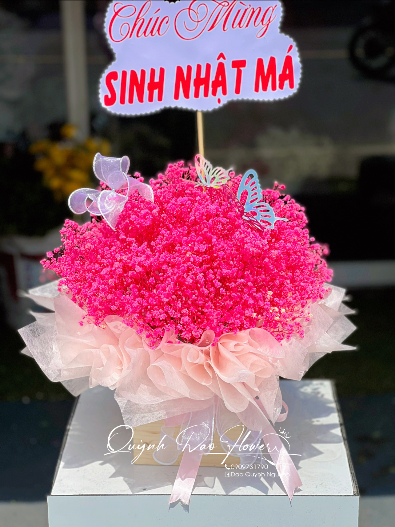 Hộp hoa bi khô màu hồng 