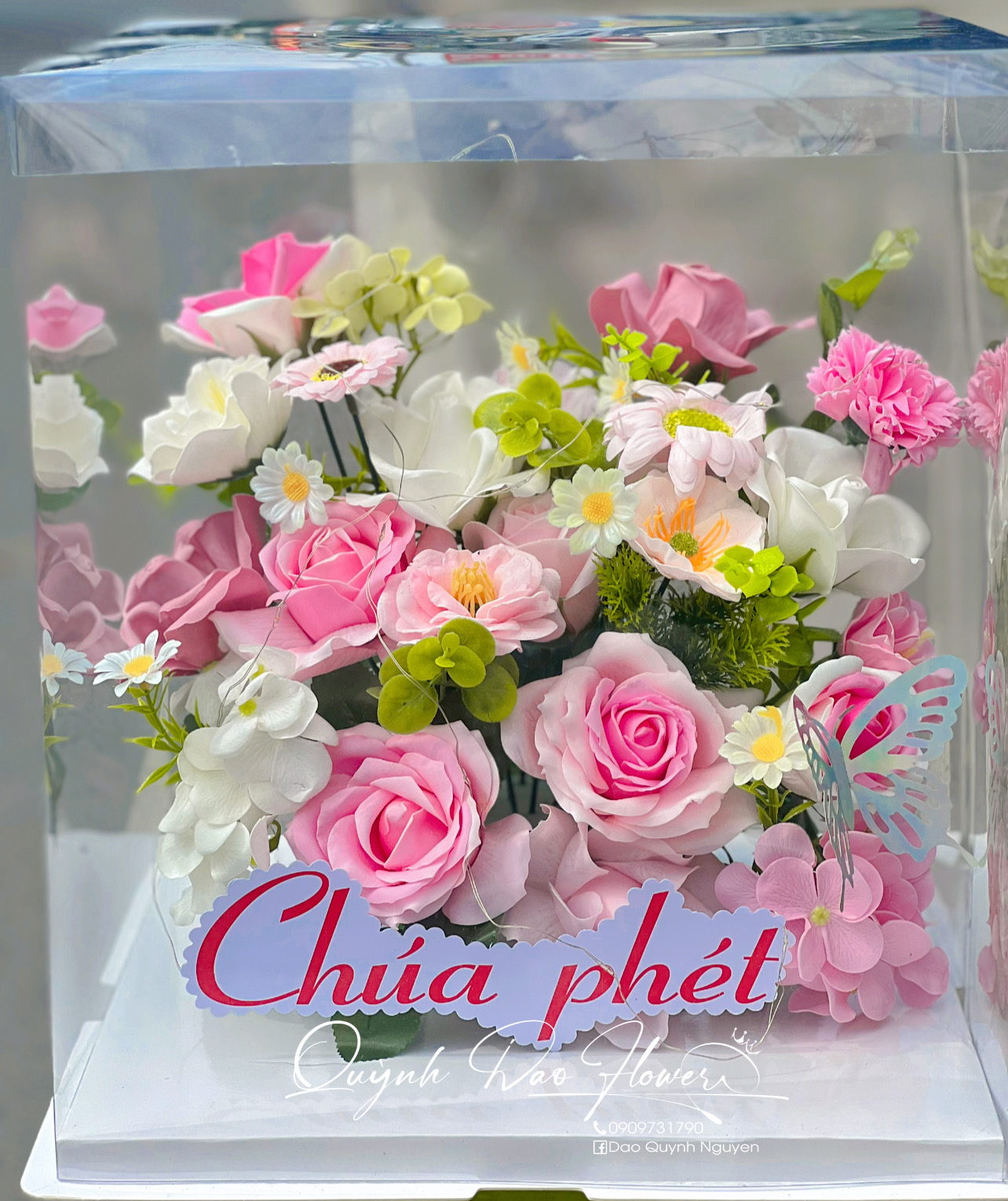Hộp hoa sáp tone Hồng mix hoa cao cấp 