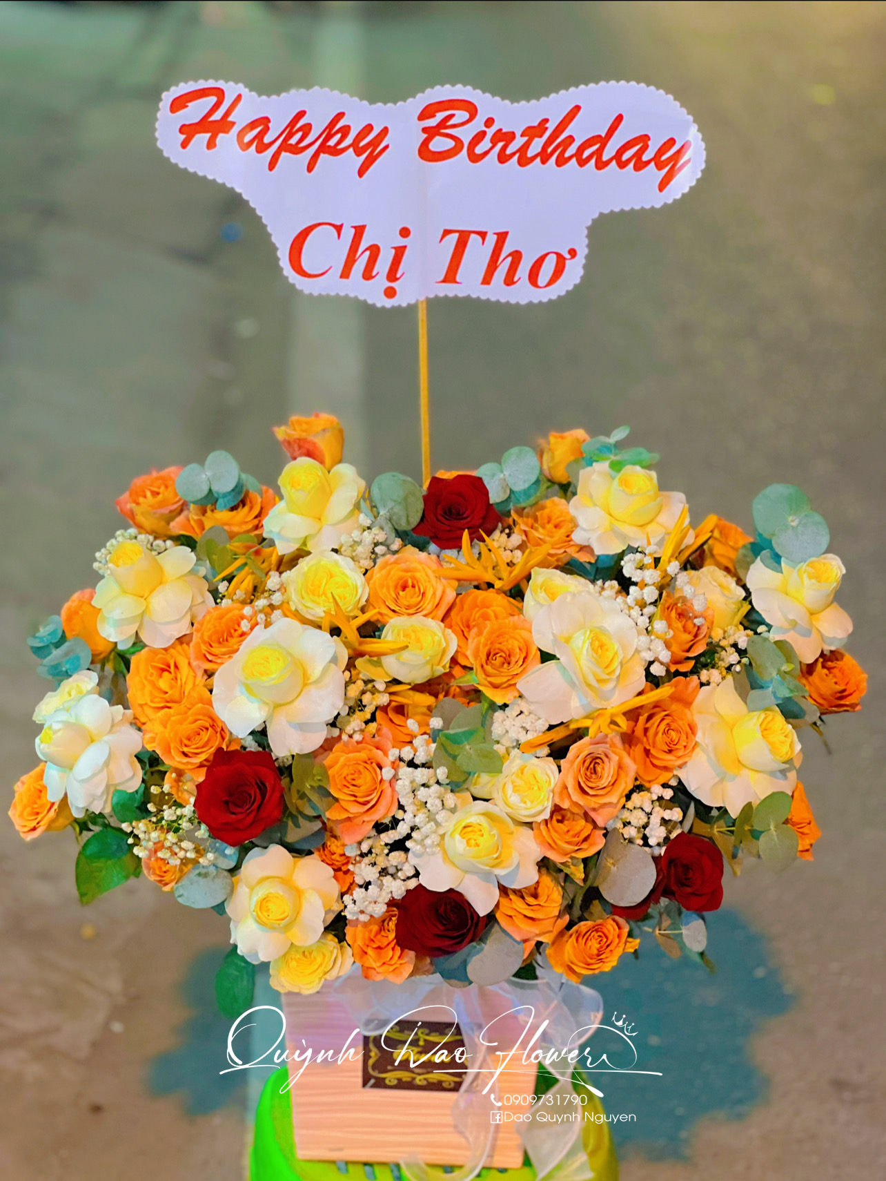 Giỏ hoa tặng sinh nhật tone cam