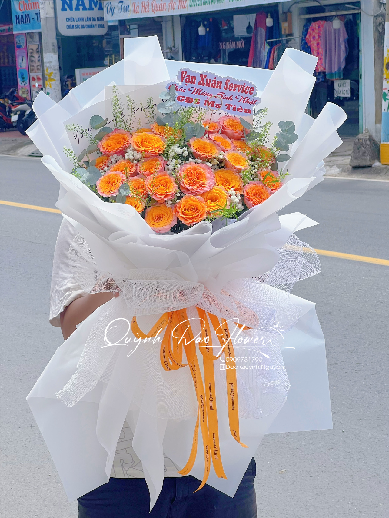 Bó hoa Hồng cam paster