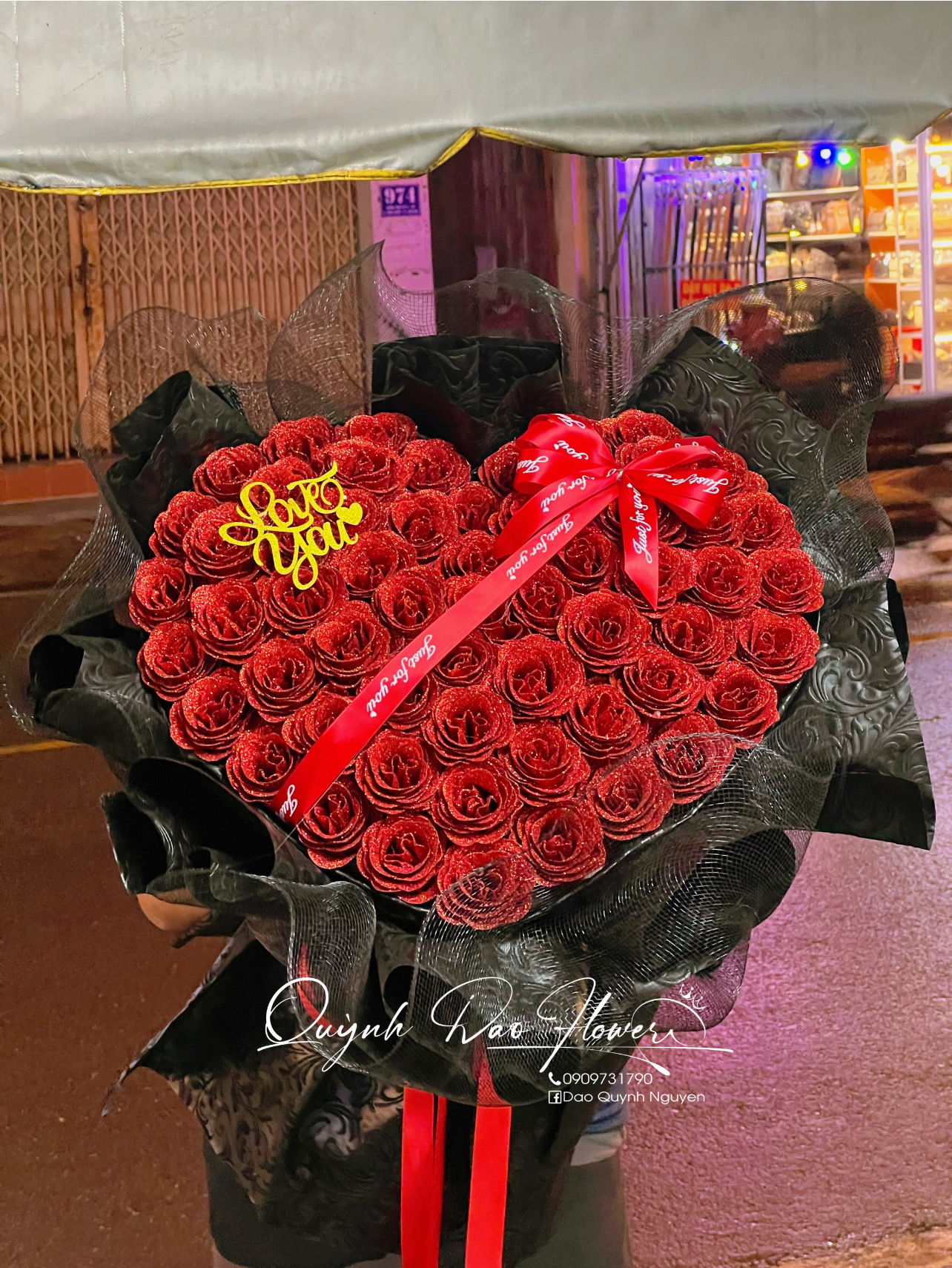 Bó hoa trái tim phong 50bông