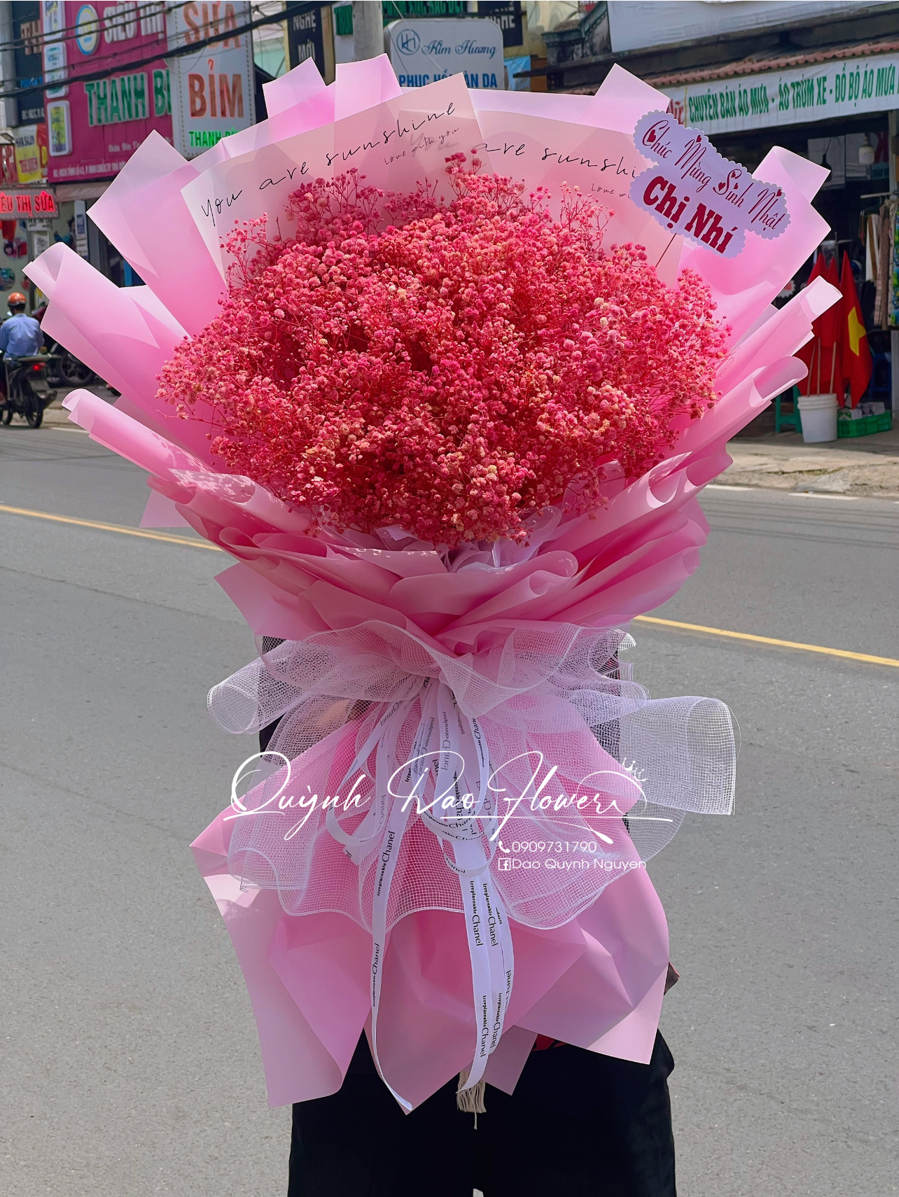 Bó hoa bi khô to đẹp màu Hồng 