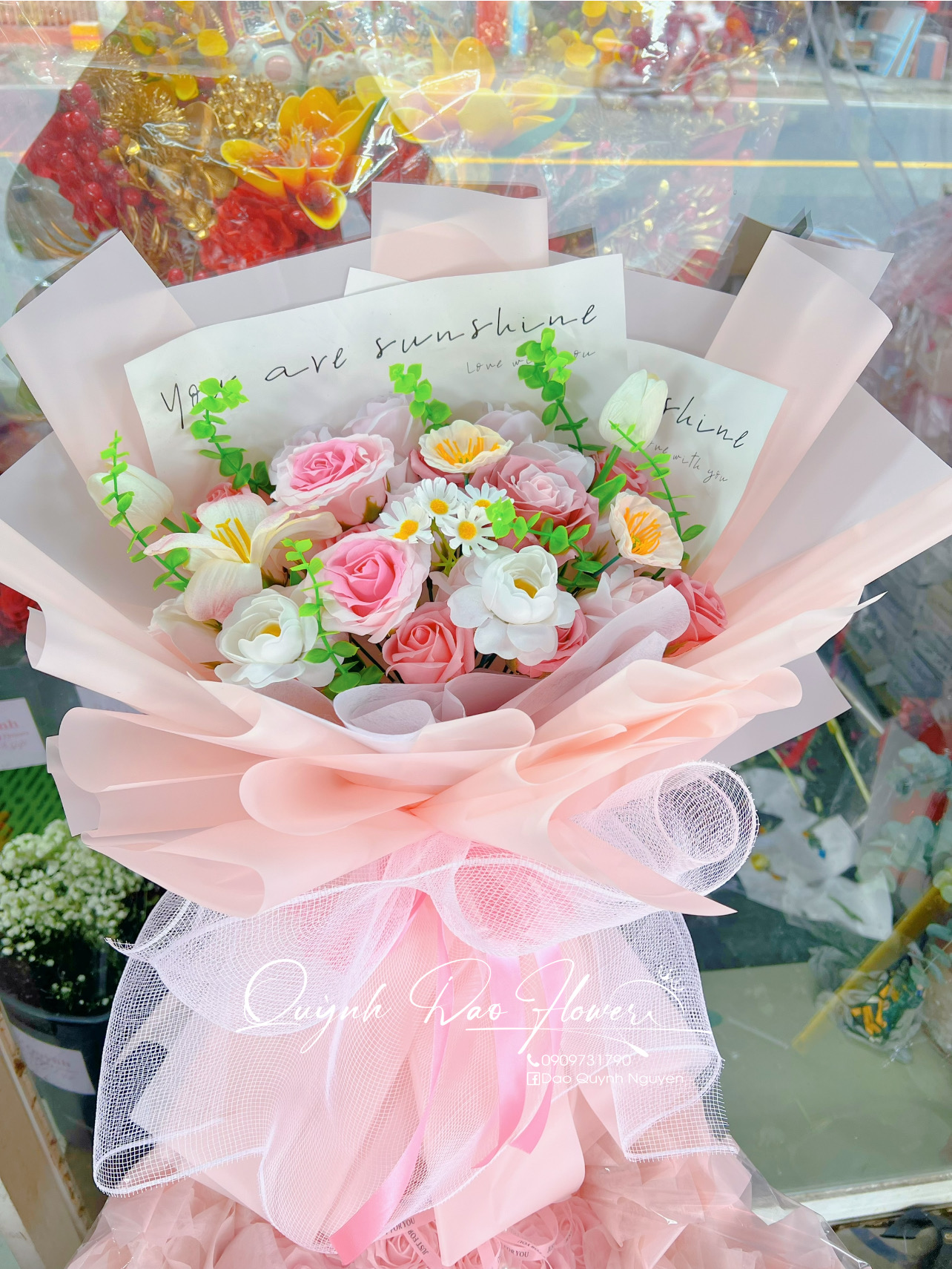 Bó hoa sáp mix tone hồng thuận an 