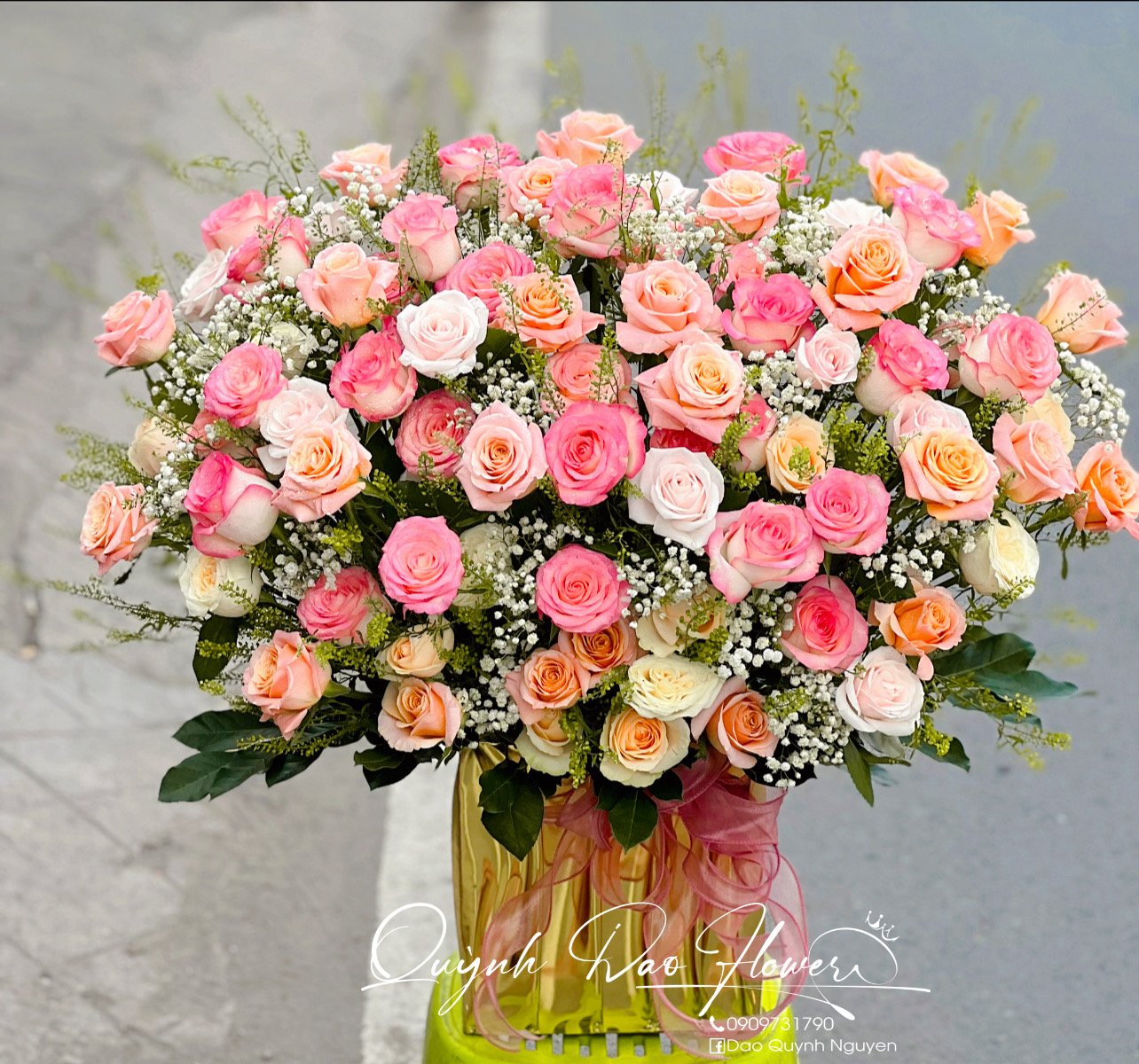 Giỏ hoa tone Hồng tặng khai trương 