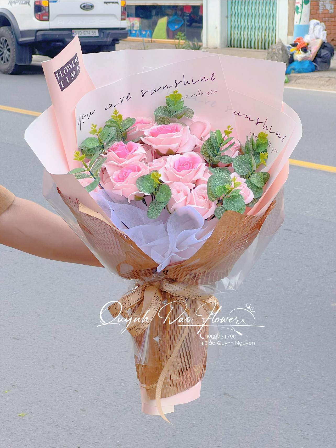 Bó hoa sáp hồng cao cấp 