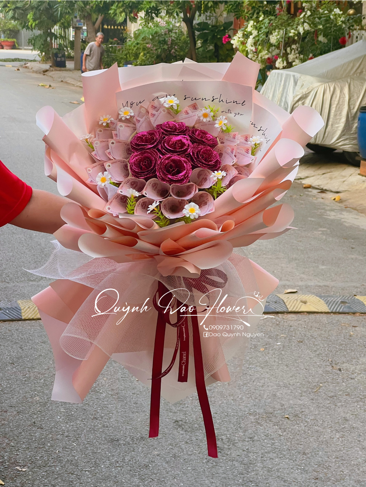 Bó hoa tiền 30 tờ 50k