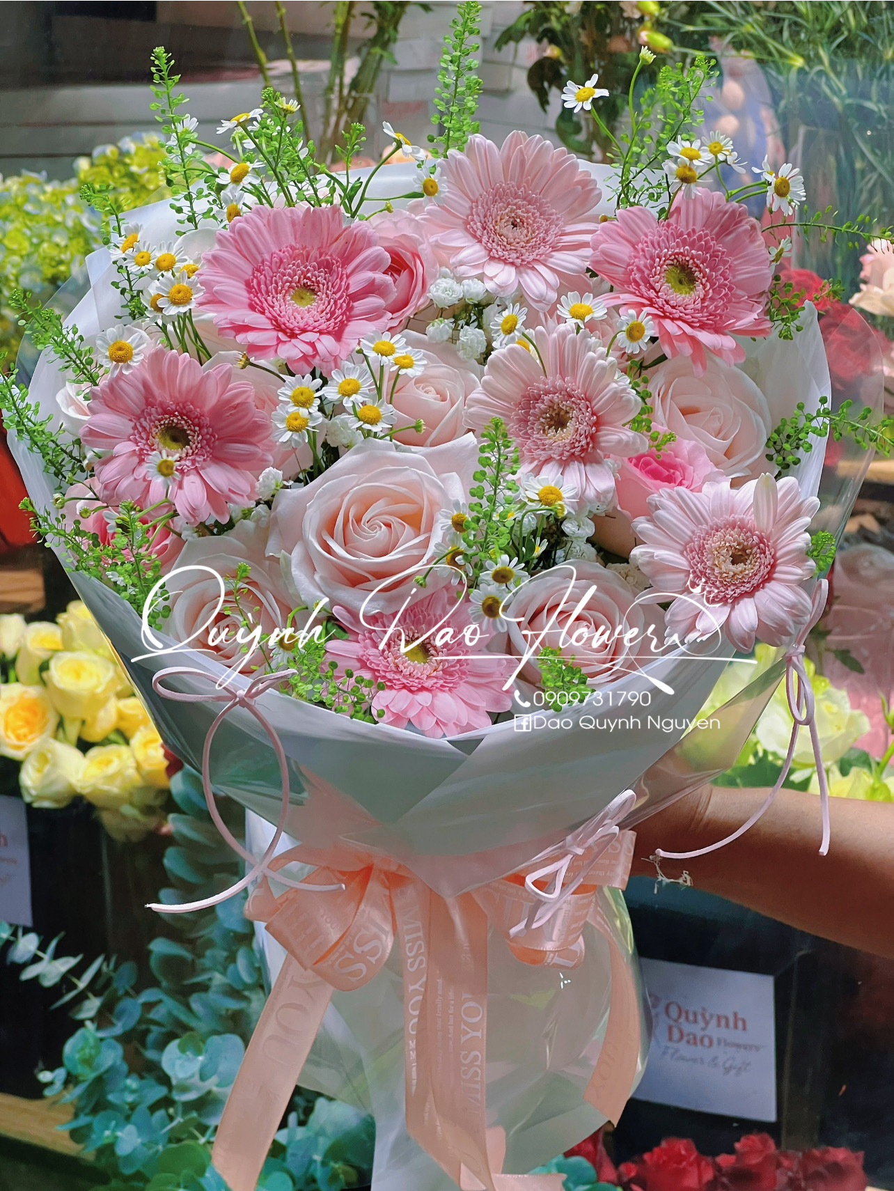 Hoa Hồng kem mix  hoa đồng tiền 