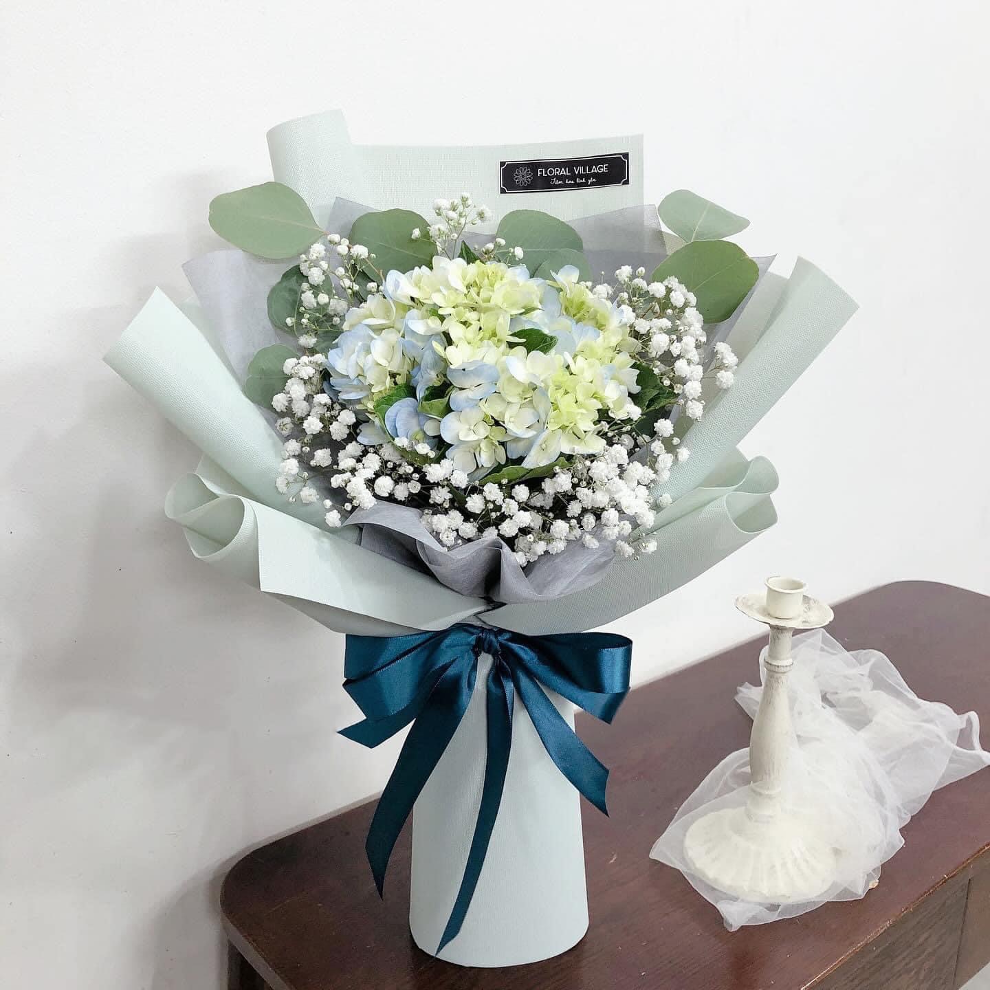 Bó hoa Cẩm Tú cầu phối bi tươi 