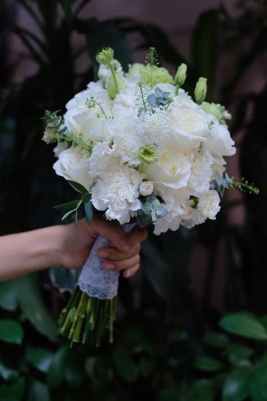 Bó hoa cưới Cẩm chướng trắng 