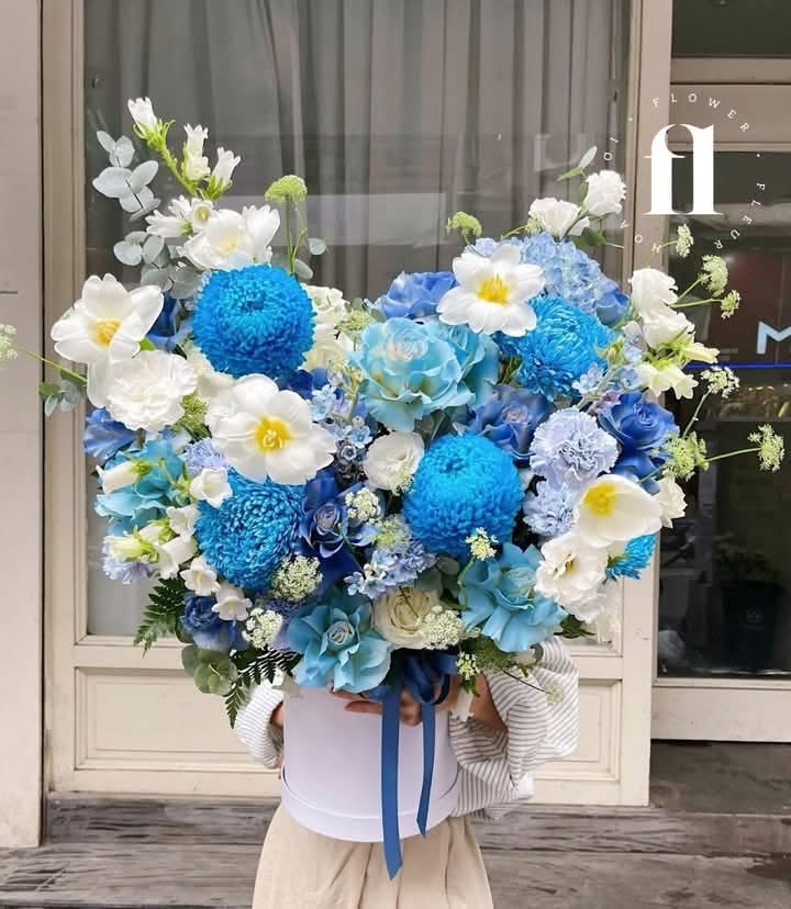 Giỏ hoa khai trương cao cấp Tone xanh dương 