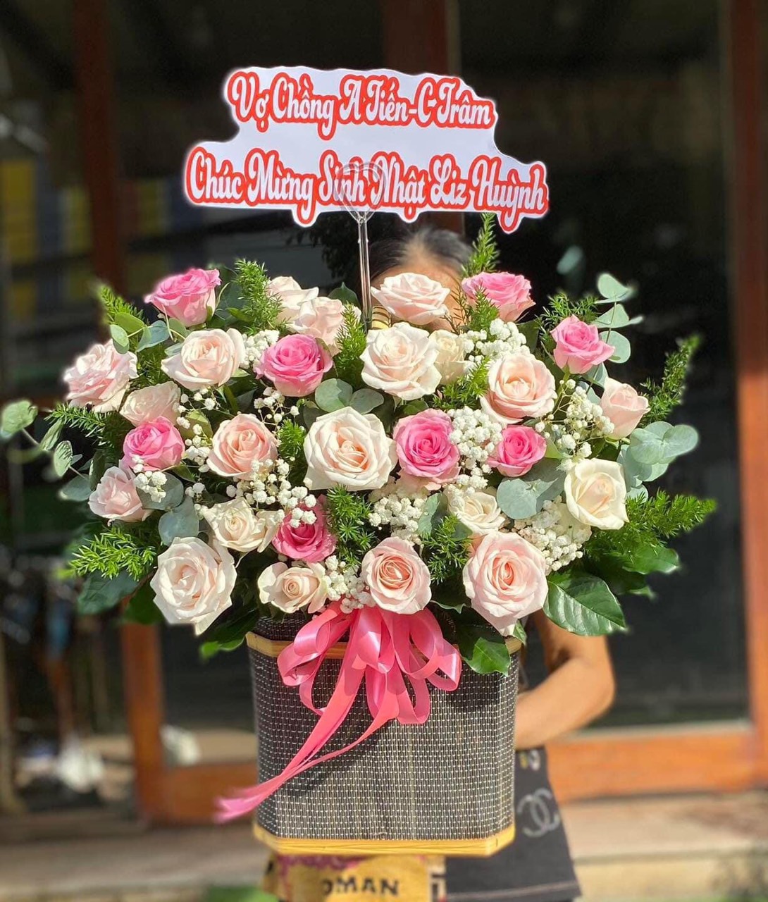 Giỏ hoa khai trương màu paster