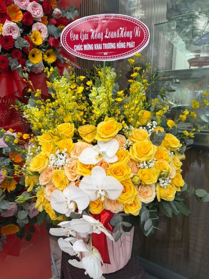 Giỏ hoa vàng mix lan hồ điệp 