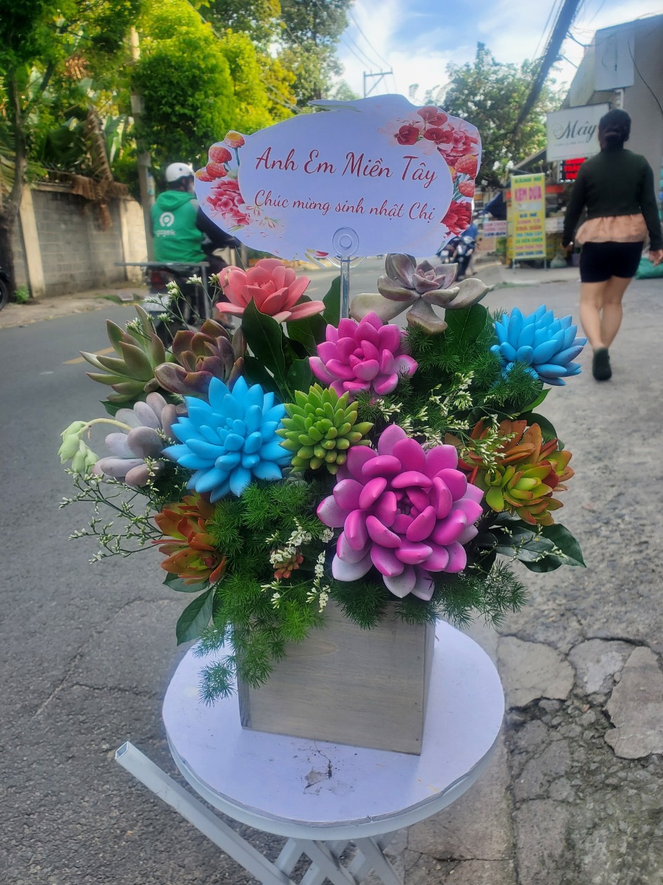 Giỏ hoa sen đá nhỏ xinh tặng sinh nhật, khai trương 