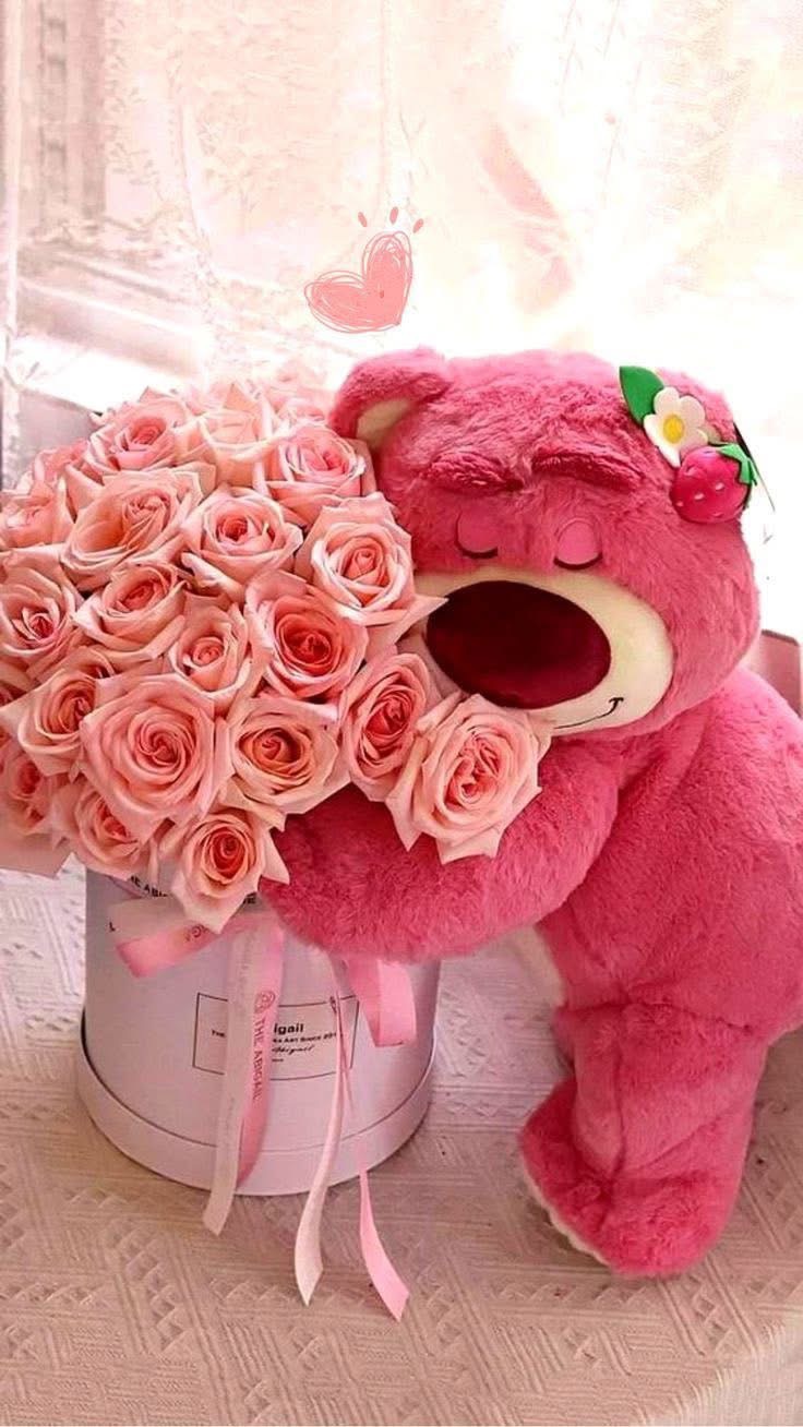 Hộp hoa để bàn kèm gấu dâu