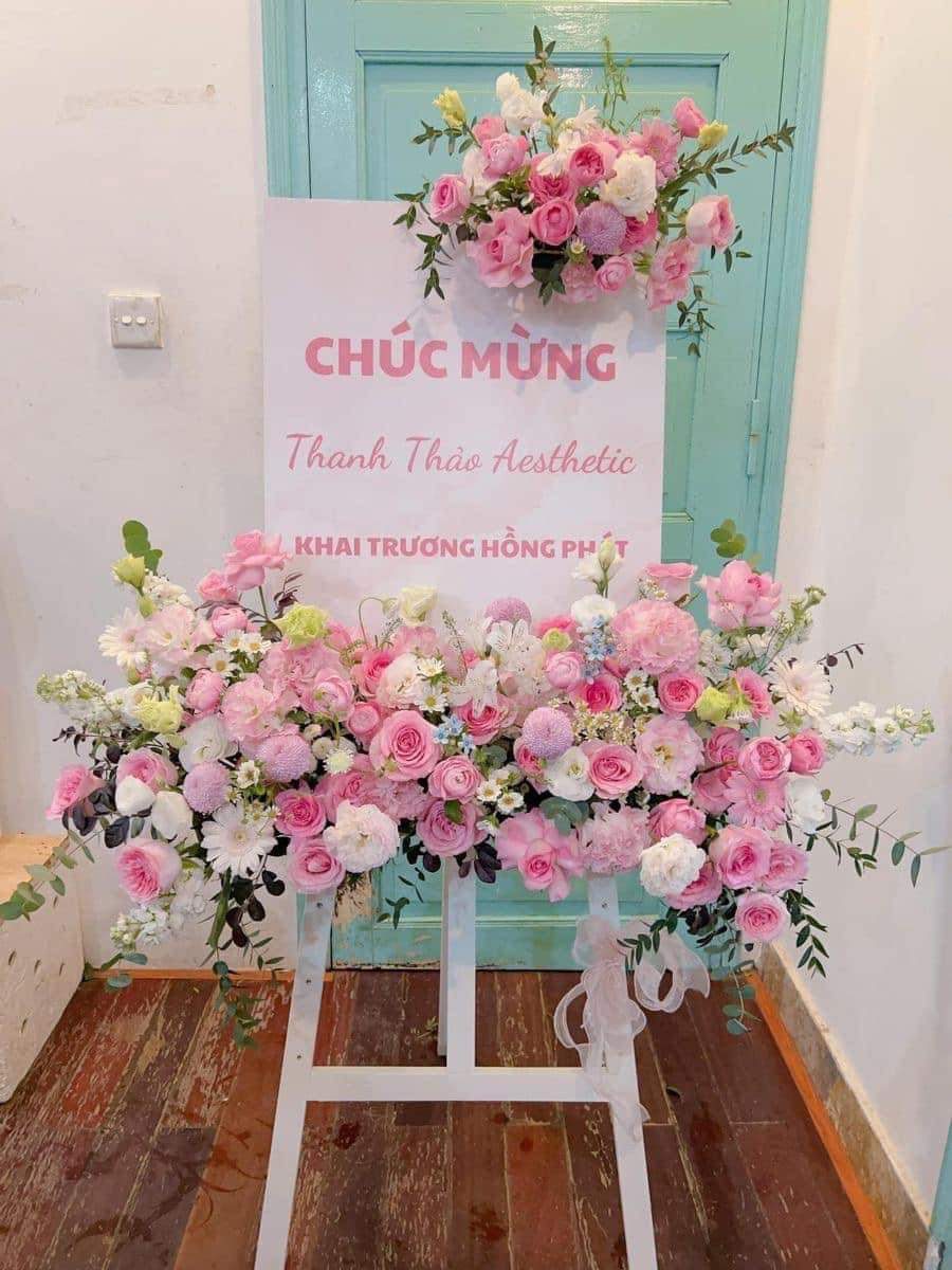 Kệ khai trương tone hong bảng fomex