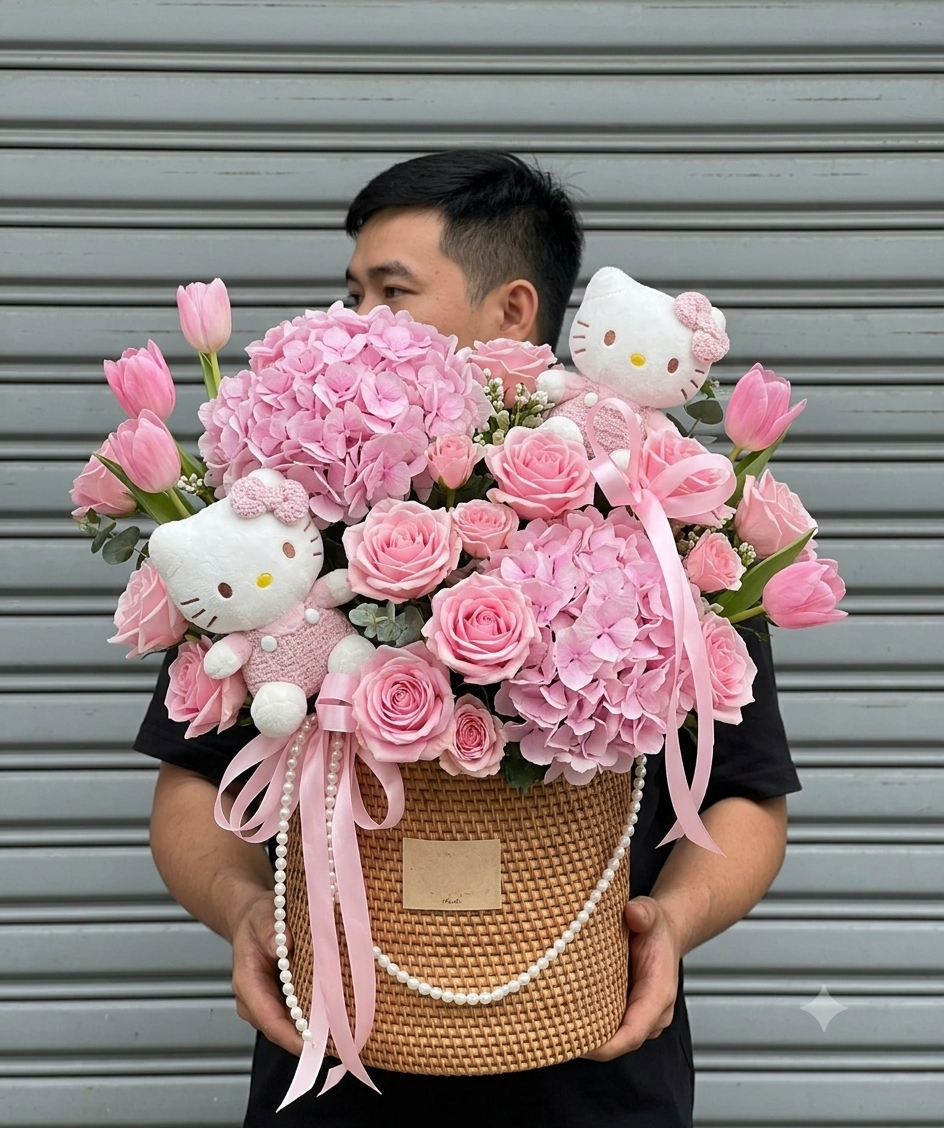 Giỏ hoa lụa cao cấp 