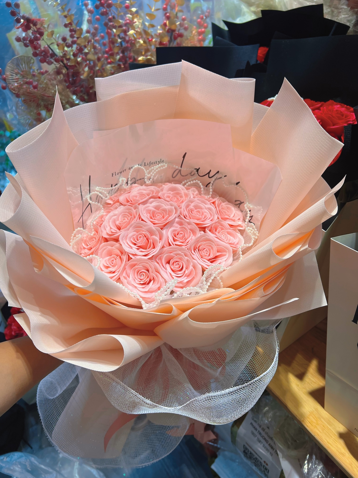 Bó hoa sáp hồng cao cấp bình thạnh