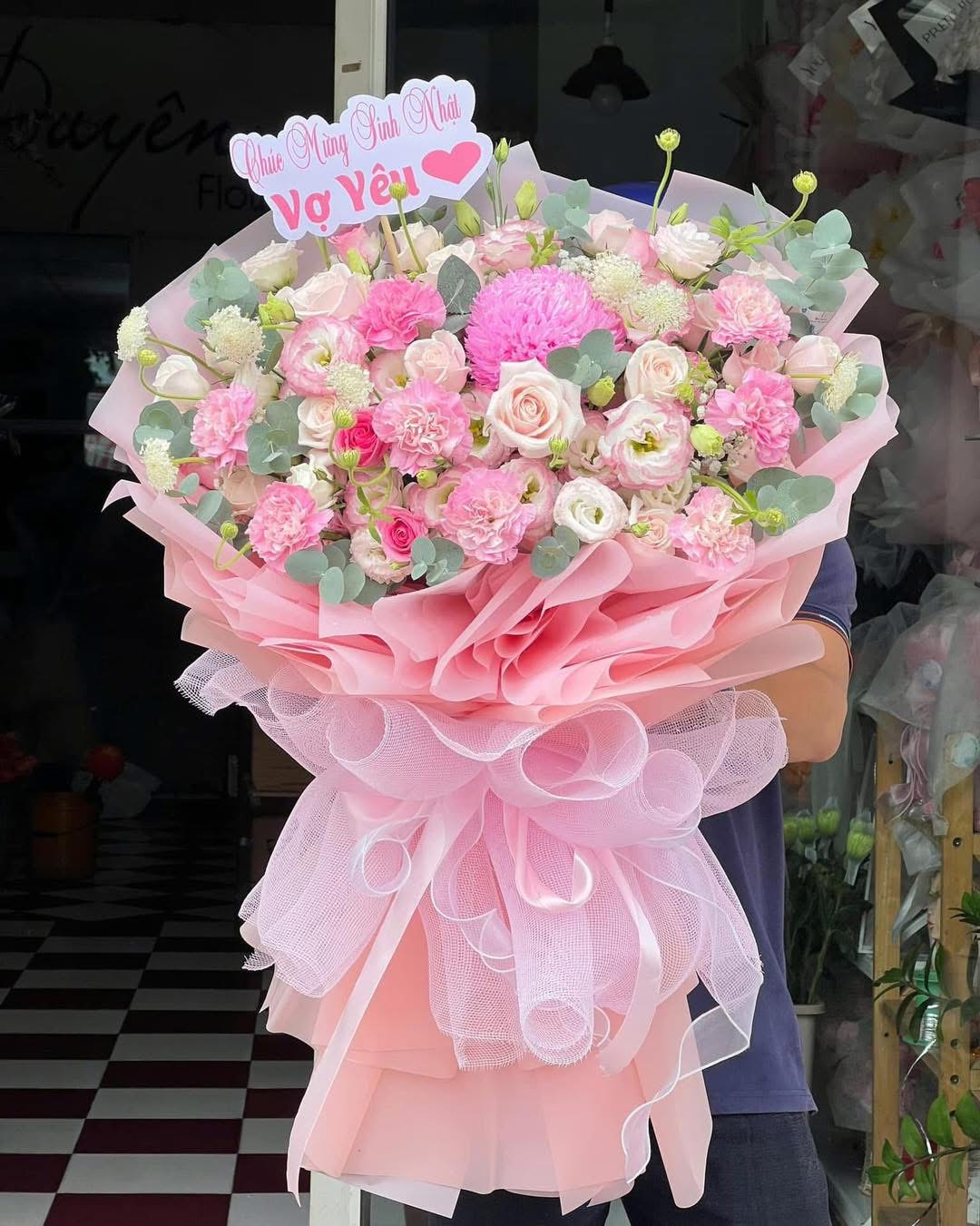 Bó hoa cát tường mix cúc mẫu đơn 