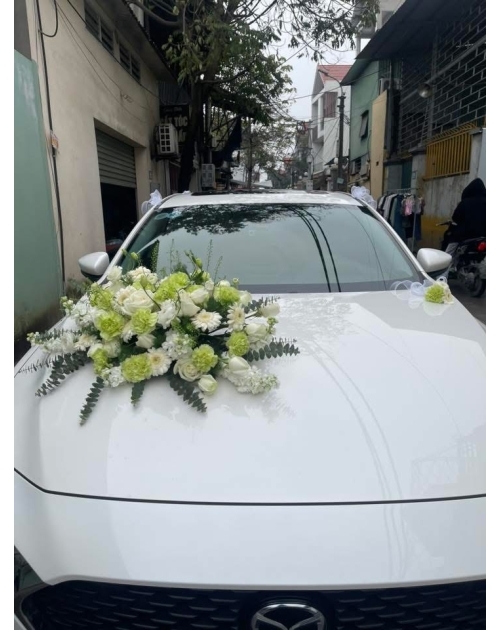 Xe hoa cưới Tone trắng xanh 