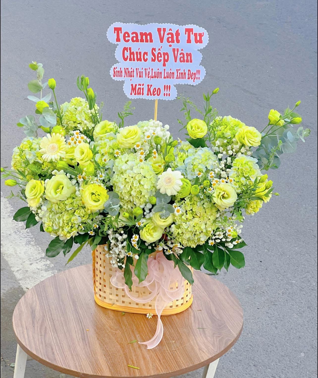 Giỏ hoa Cẩm Tú cầu mix cúc tana