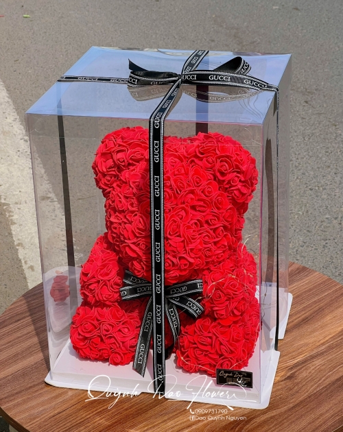 Hộp hoa gấu mica kèm đèn 