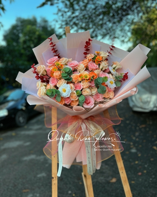 Bó hoa sáp tone cam cao cấp 