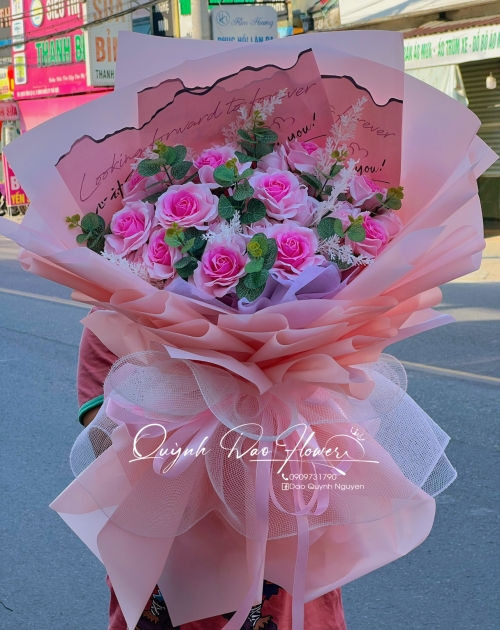 Bó hoa sáp cao cấp tone Hồng to đẹp 