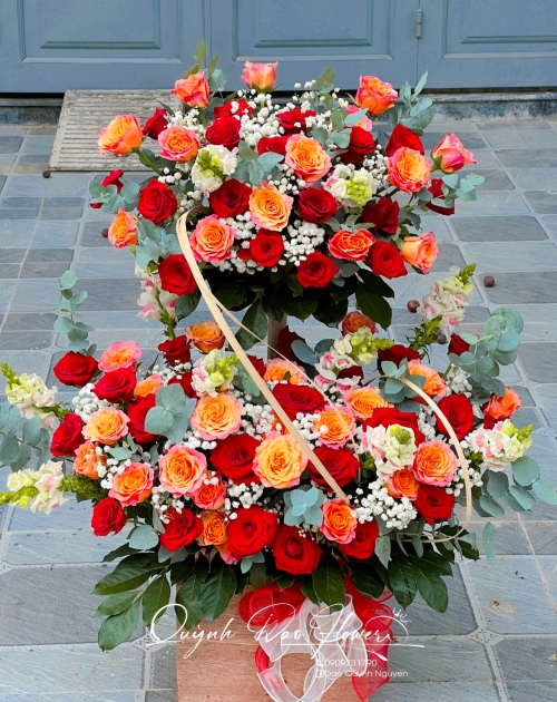 Kệ hoa 2 tầng màu đỏ mix Hồng cam