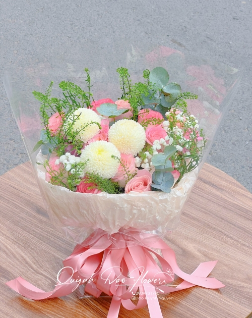 Bó hoa sinh nhật, màu Hồng, hoa mix, Thủ Đức, lái thiêu 